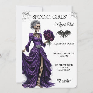 Invitación Noche de chicas de Halloween esqueleto gótico Rosa
