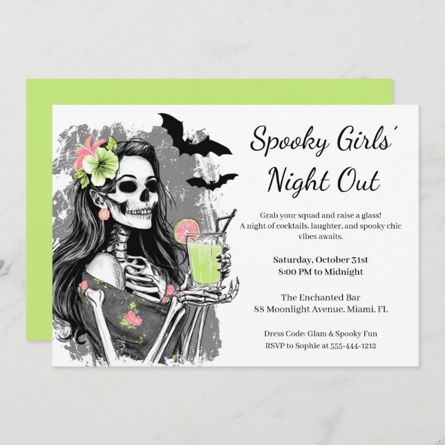 Invitación Noche de Chicas de Halloween | Fiesta de cócteles  (Anverso / Reverso)