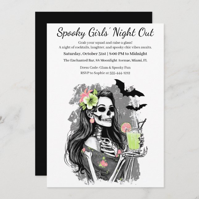 Invitación Noche de Chicas de Halloween | Fiesta de cócteles  (Anverso / Reverso)