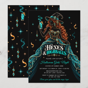 Invitación Noche de chicas de Halloween Hexes & Highballs