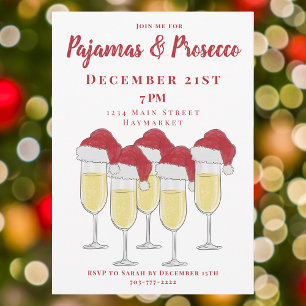 Invitación Noche de chicas de Navidad con pijamas y Prosecco