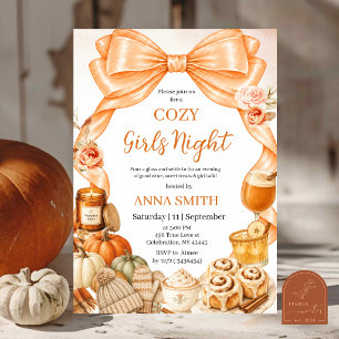 Invitación Noche de chicas de otoño con lazo naranja