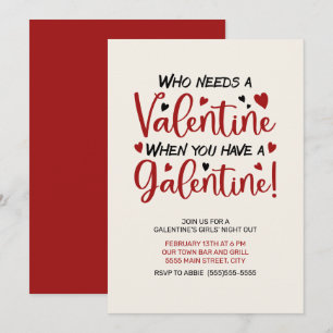 Invitación Noche de chicas del día de Galentine corazones roj