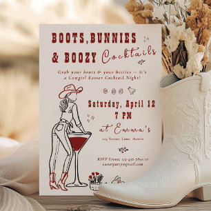 Invitación Noche de chicas del oeste con botas, conejitos y c