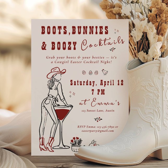 Invitación Noche de chicas del oeste con botas, conejitos y c (Boots Bunnies & Boozy Cocktail Western Girls Night)