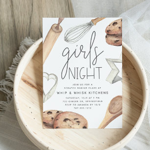 Invitación Noche de chicas divertida clase de repostería acua