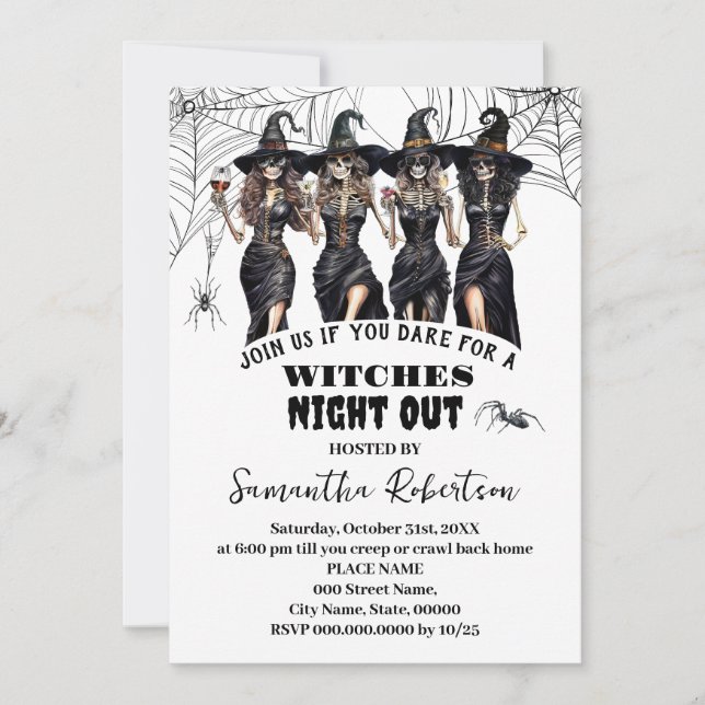 Invitación Noche de chicas en fiesta anual de Halloween (Anverso)