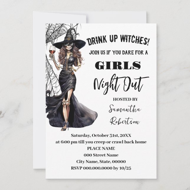 Invitación Noche de chicas en la fiesta anual de Halloween (Anverso)