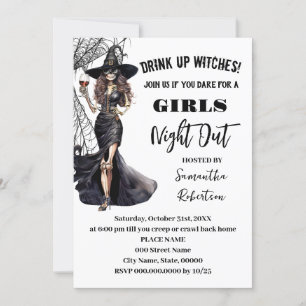 Invitación Noche de chicas en la fiesta anual de Halloween
