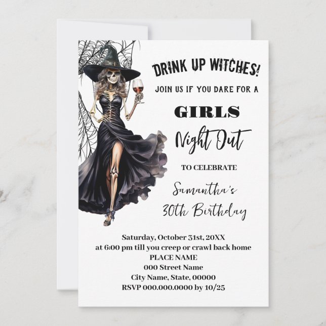 Invitación Noche de chicas: fiesta de cumpleaños de Halloween (Anverso)