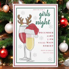 Invitación Noche de chicas fiesta de Navidad / Champán y vino