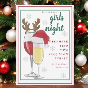 Invitación Noche de chicas fiesta de Navidad / Champán y vino