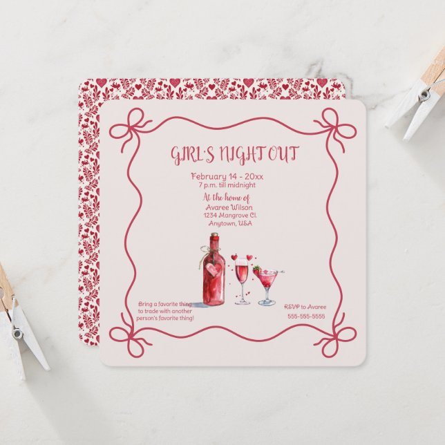 Invitación Noche de Chicas Fiesta de San Valentín (Anverso/Reverso In Situ)
