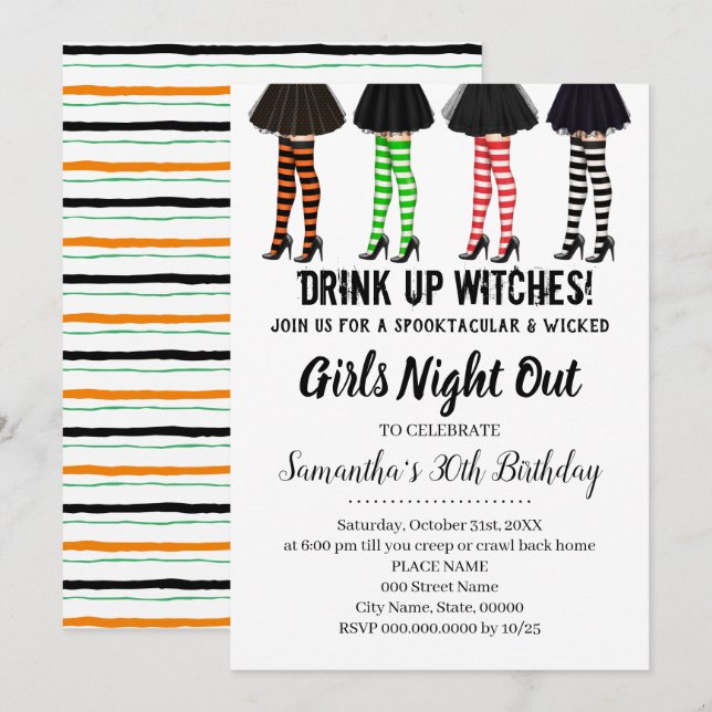 Invitación Noche de chicas fuera Brujas Halloween Cumpleaños (Anverso / Reverso)