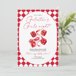 Invitación Noche de chicas Galentine’s con dados rojos y cint