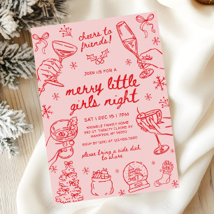 Invitación Noche de chicas navideñas caprichosas dibujadas a 