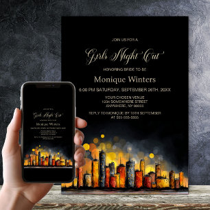Invitación Noche de Chicas Panorama Urbano Fiesta de Despedid