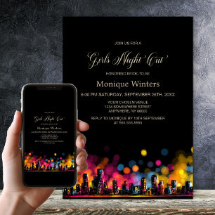 Invitación Noche de Chicas Panorama Urbano Fiesta de Despedid