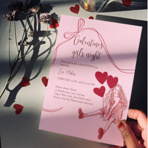 Invitación Noche de chicas rosa – Globos con forma de corazón