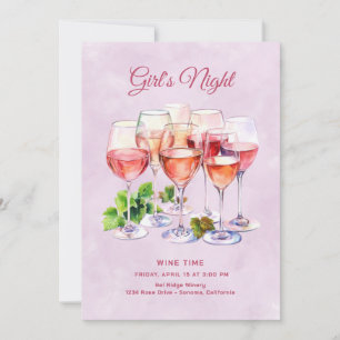 Invitación Noche de chicas rosadas vino 