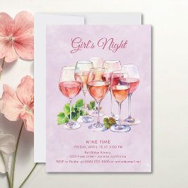 Invitación Noche de chicas rosadas vino 