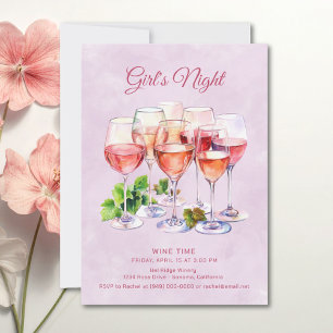 Invitación Noche de chicas rosadas vino 
