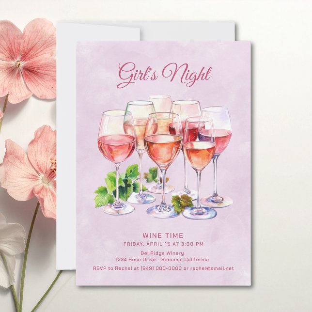 Invitación Noche de chicas rosadas vino  (Subido por el creador)