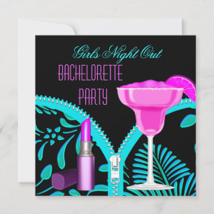Invitación Noche de chicas soltera Azul turquesa Rosa calient