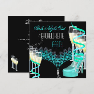 Invitación Noche de chicas soltera Teal Blue Champagne