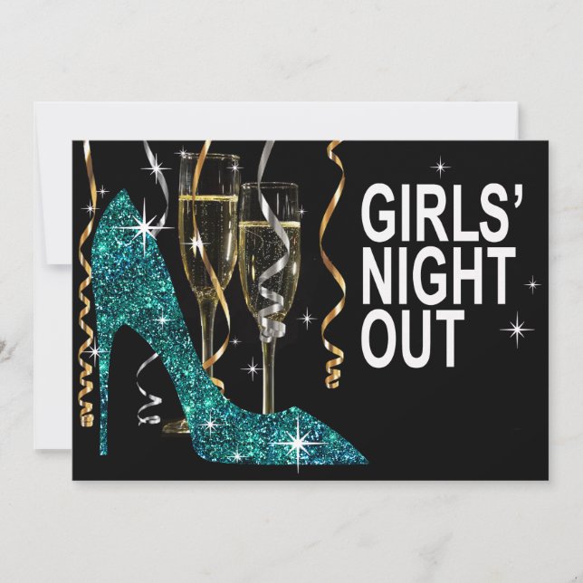 Invitación Noche de chicas Stiletto Champagne turquesa (Anverso)