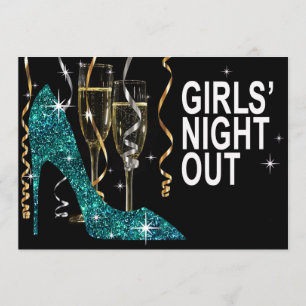 Invitación Noche de chicas Stiletto Champagne turquesa