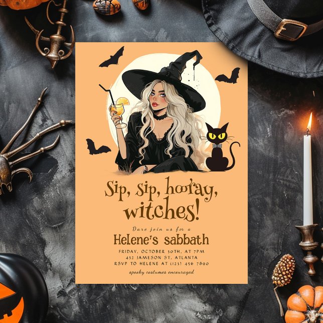 Invitación Noche de Chicas Testigos Fiesta de Halloween para  (Witches Sabbath Elegant Adult Halloween Party Invitation)