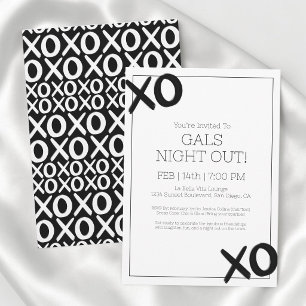Invitación Noche de Chicas XOXO Negra Blanca Fiesta de Galent