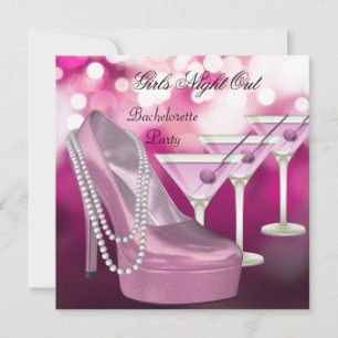 Invitación Noche de Chicas Zapatos Rosados Tacones Altos Mart