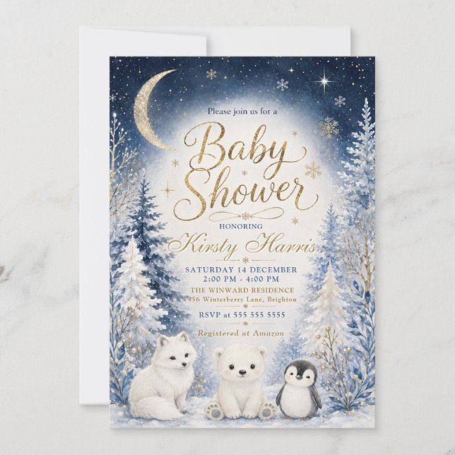 Invitación Noche de Cielo de Invierno para Baby Shower (Anverso)
