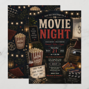 Invitación Noche de cine acogedora al aire libre