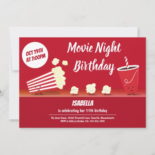 Invitación Noche de cine Aniversario sonriente Personalizado  (Anverso)