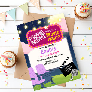 Invitación Noche de Cine, Cine en el Jardín, Palomitas de Maí