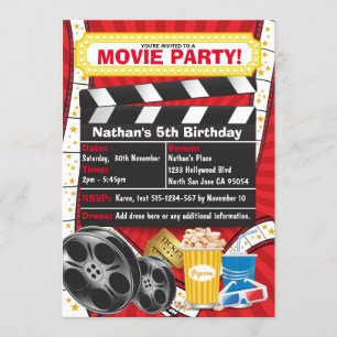 Invitación Noche de Cine Clapper de Cumpleaños de Hollywood