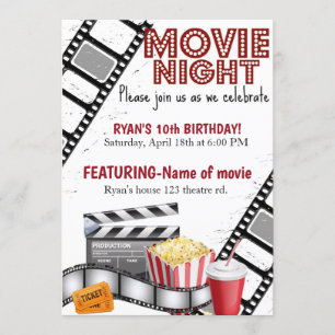 Invitación Noche de cine Cumpleaños Cine Palomitas de maíz