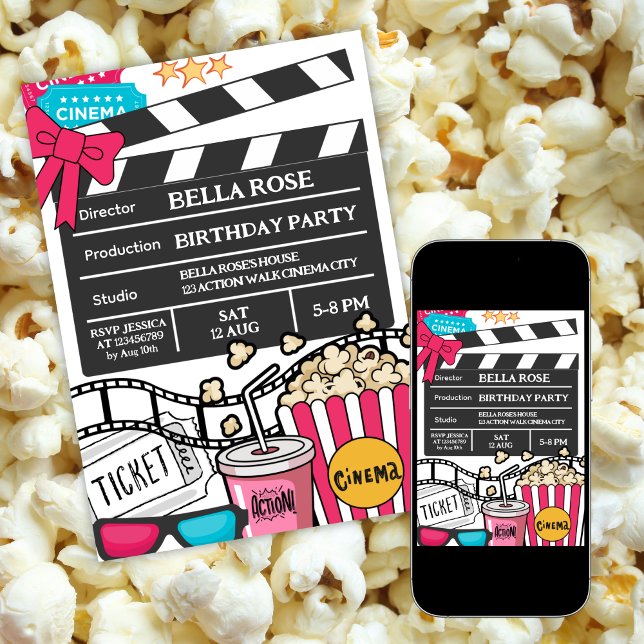Invitación Noche de Cine Cumpleaños para Niñas (Subido por el creador)