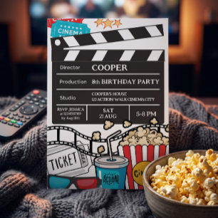 Invitación Noche de Cine Cumpleaños para Niños