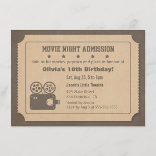 Invitación Noche de Cine de Boletos Retro Fiesta de Cumpleaño