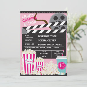 Invitación Noche de Cine de Chicas Fiesta de Cumpleaños
