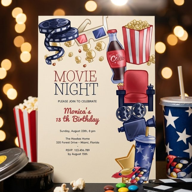 Invitación Noche de cine de cumpleaños (Subido por el creador)