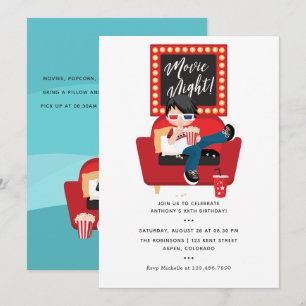Invitación Noche de cine de cumpleaños de niño Fiesta de pija