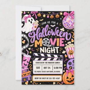 Invitación Noche de cine de Halloween adorable con fantasma y