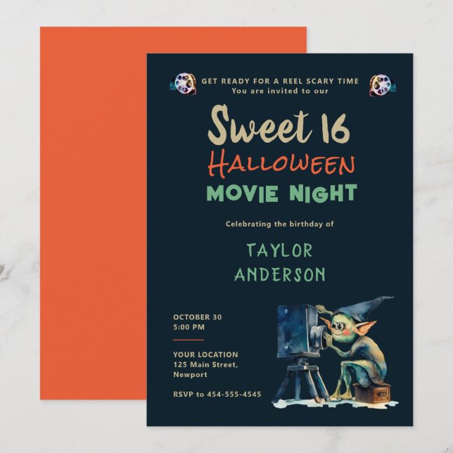 Invitación Noche de cine de Halloween Carácter Gremlin Dulce  (Anverso / Reverso)