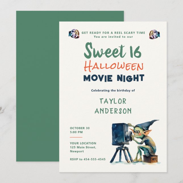 Invitación Noche de cine de Halloween Cute Gremlin Dulce dulc (Anverso / Reverso)