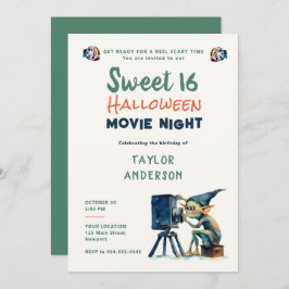 Invitación Noche de cine de Halloween Cute Gremlin Dulce dulc